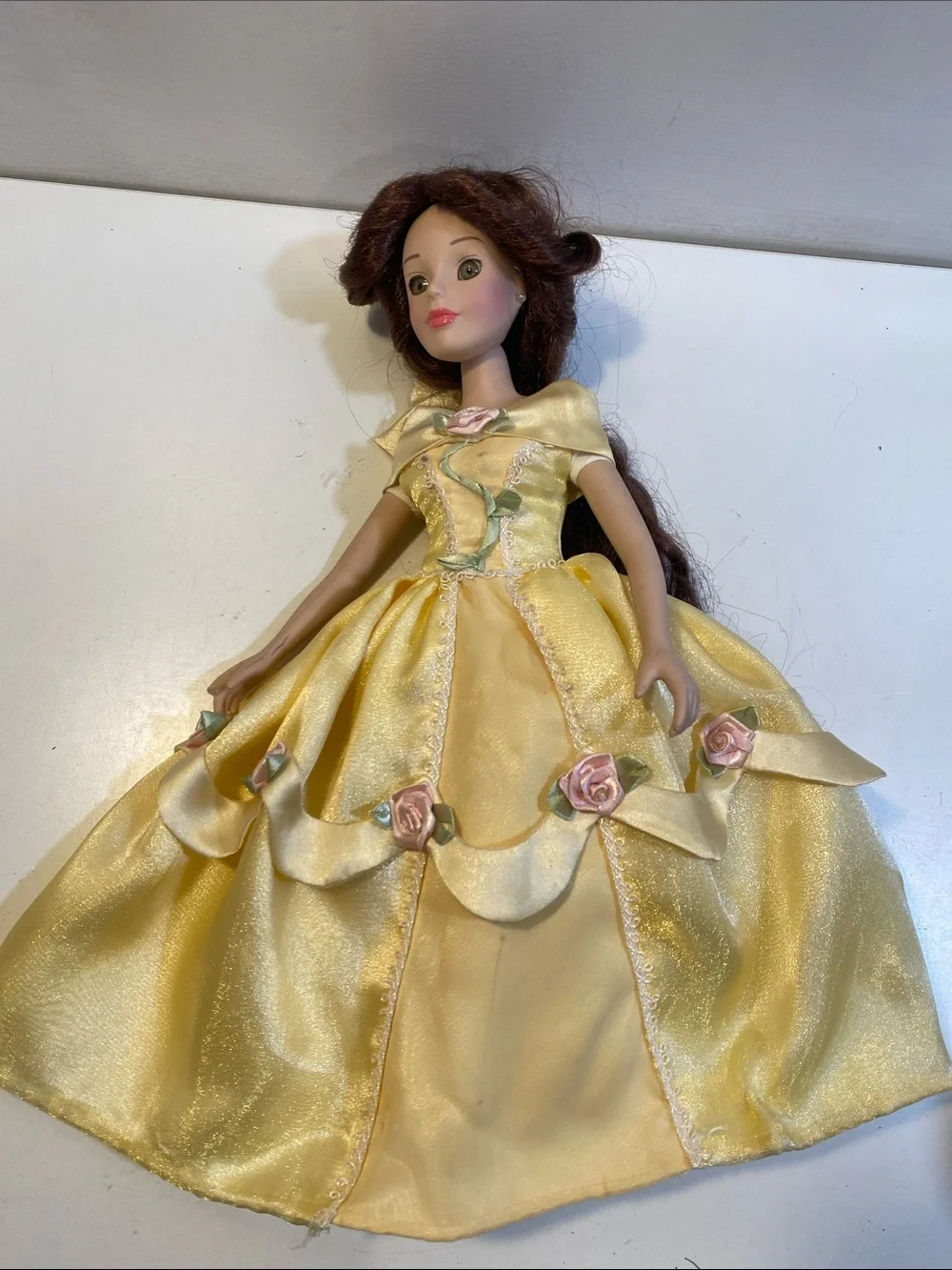 Disney Vintage Yellow Rose Princess Doll in Satin Gown Porcelain